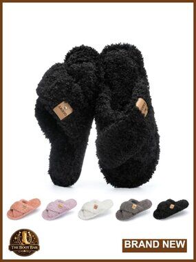 Women's Fuzzy Open Toe Memory Foam Slippers Cozy Slip-On House Shoes